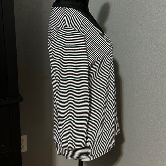 Kim Rogers Women’s XL Top Black White Striped V-Neck 100% Cotton Classic - Picture 6 of 8